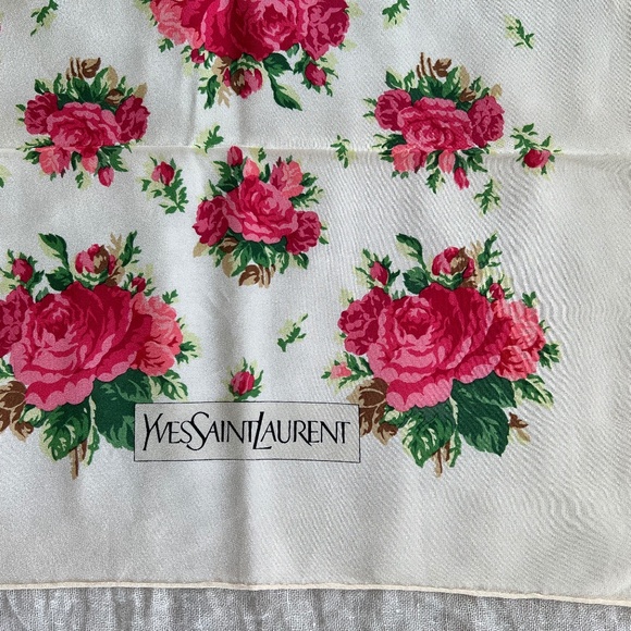 Yves Saint Laurent Vintage Silk Scarf Floral Print, Hand-Rolled Edges Japan - Picture 9 of 10